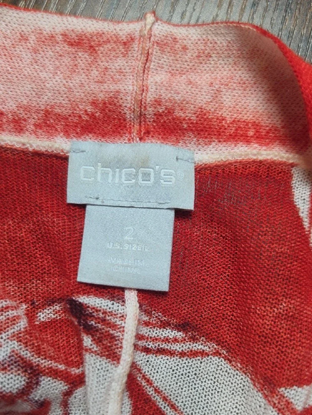CHICO'S | Floral Open‎ Front Cardigan Duster Lightweight Red White Sweater | L